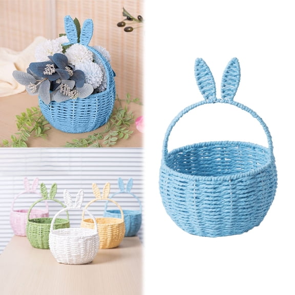 11" Rabbit Ear Storage Basket - Foldable Vegetable Basket Woolen Ball Weaving Basket Mini Flower Pot Basket, Blue