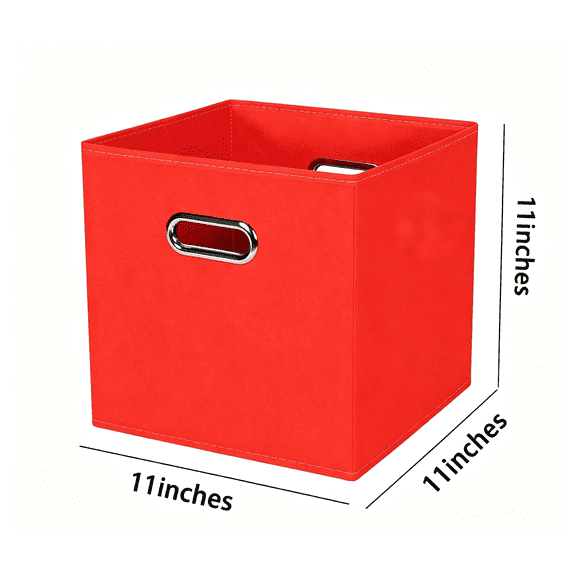 11" Red Fabric Storage Cube Organizer Bin, Foldable Storage Basket with Dual Handles for Shelves, Closet, Bedroom, Office