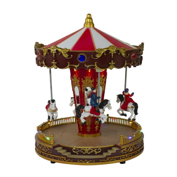 Northlight LED Lighted and Animated Horses Christmas Carousel Village Display - 11"