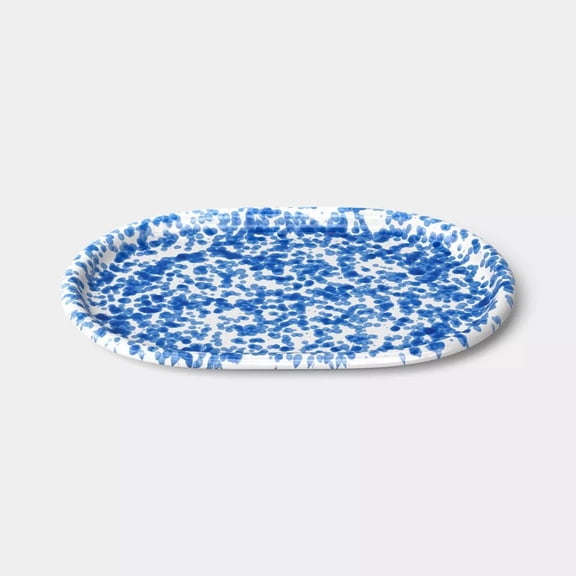 11" Round Rim Serving Platter Blue Splatter