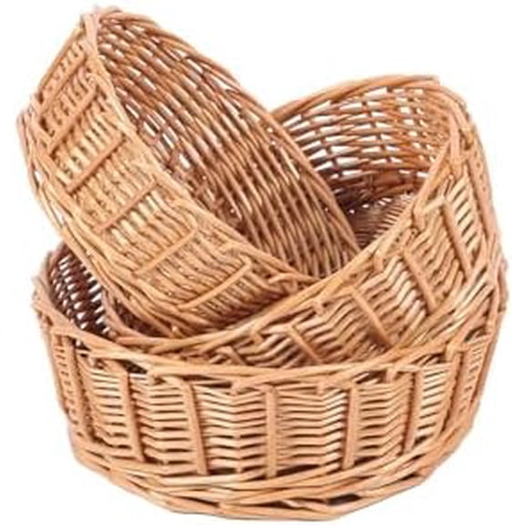 11"Round Wicker Bread Basket Woven Tabletop Food Fruit Vegetables Serving Restaurant Serving Basket Home Kitchen Restaurant Outdoor gifts round easter tray(3-PACKS)$$Home Decor, Kitchen, & Other