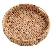11Round Woven Serving Tray,Happon Natural Round Rattan Tray with Handles,Hand Woven Tray for Coffee Table, Fruit, Remote Controls, Keys and Home Decor