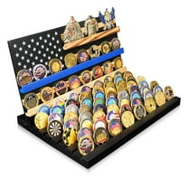 11 Rows Challenge Coin Display, Removable Military Coin Holder Display with American Flag, Wooden Coin Display Case Rack Holds 95-106 Coins,Black
