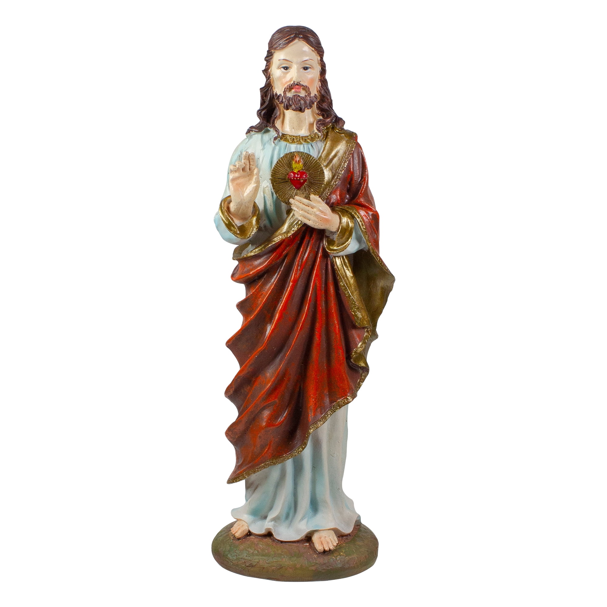 11" Sacred Heart of Jesus Resin Tabletop Figurine in Blue and Red