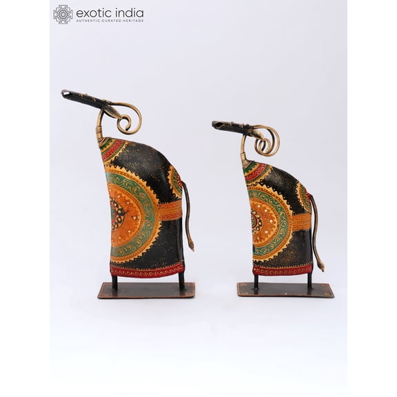 11" Set of Two Tribal Buffaloes | Table Decor
