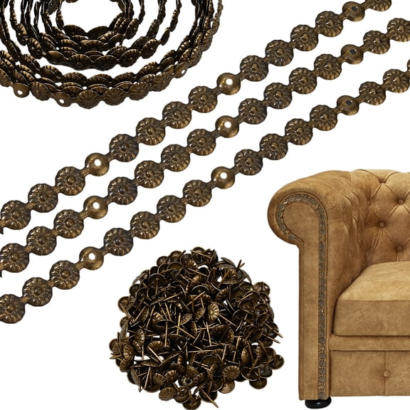 11 Sets Upholstery Tacks Trim Strip Total 1M D11mm Decorative Nail Trim Bronze Furniture Tack Nails Strips Iron Daisy Head Upholstery Pin