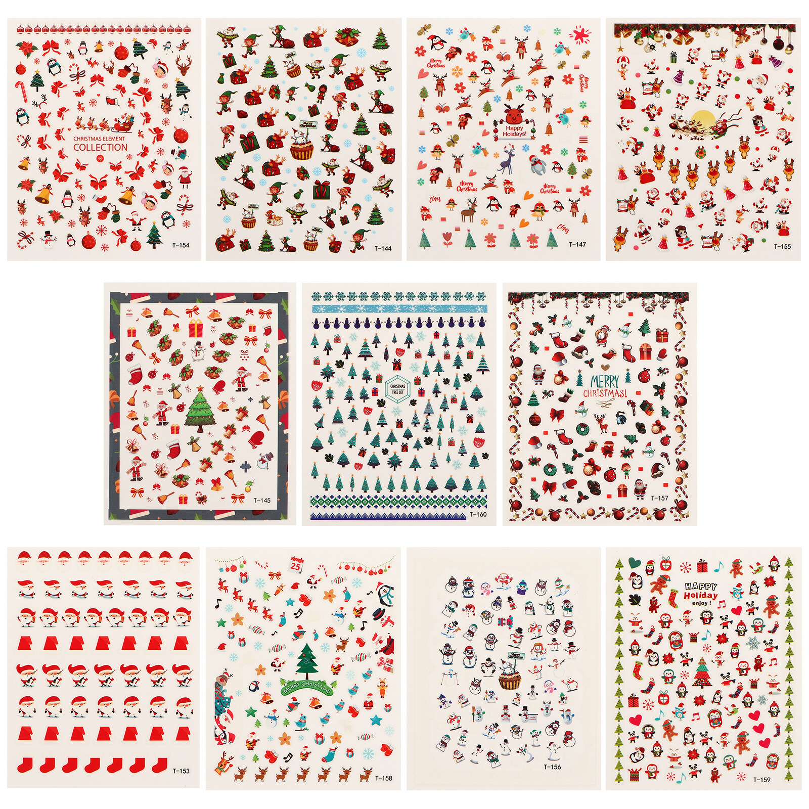 11 Sheet Christmas Holiday Nail Stickers Decals DIY Fingernail Art