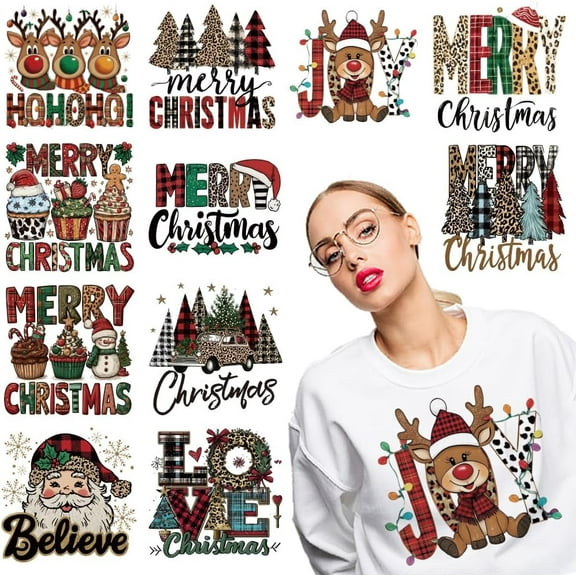 11 Sheets Plaid Christmas Cloth Iron on Stickers Leopard Plaid Christmas Print Transfer Stickers Decals
