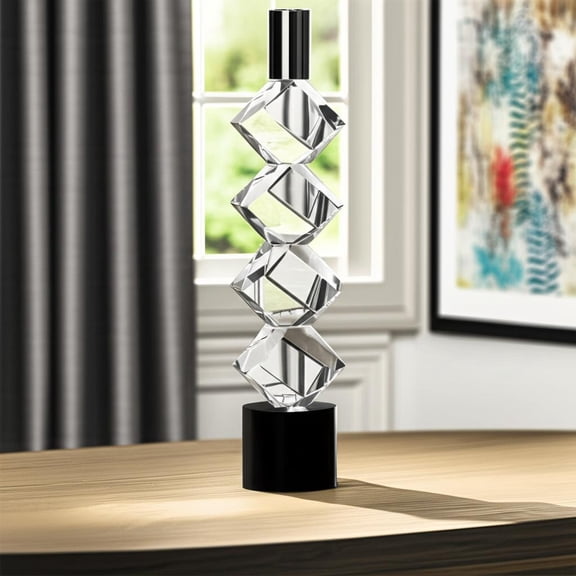 HomeRoots 590241 11 in. Silver, Clear & Black Crystal Tabletop Taper Candlestick