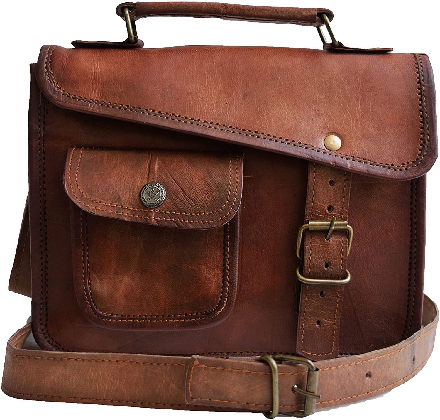 Jaald 11" Leather Messenger Bag Satchel Laptop Briefcase for Men Women Cross Body Shoulder Purse Travel Work Bag Birthday Gift