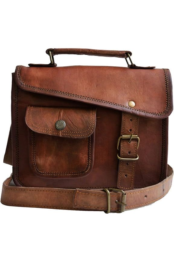 11" Leather Messenger Bag Satchel Laptop Briefcase for Men Women Cross Body Shoulder Purse Travel Work Bag Birthday Gift
