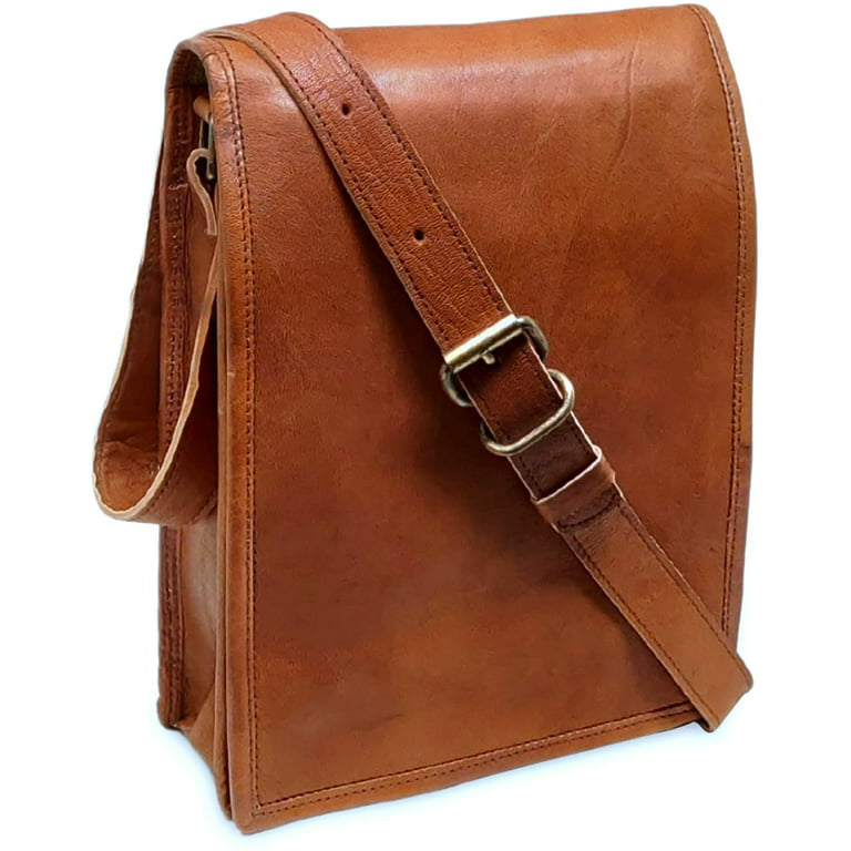 11 Small Leather Messenger Bag Shoulder Bag Cross Body Vintage Messenger  Bag for Women & Men Satchel Man Purse competible with Ipad and Tablet