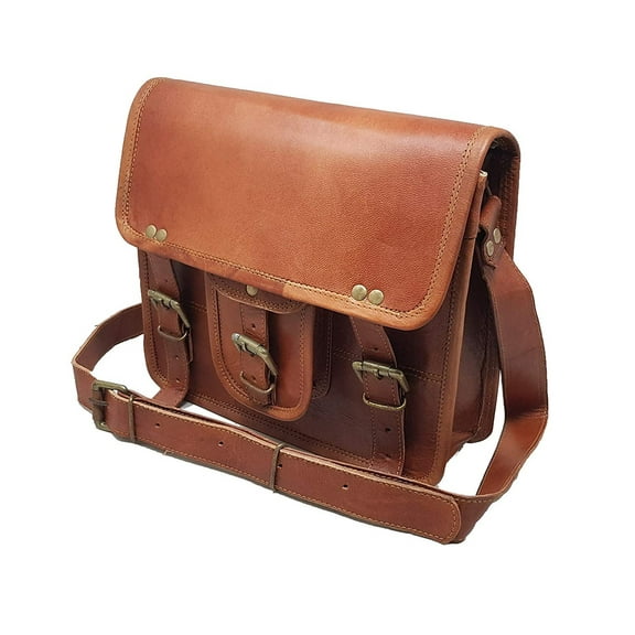 Jaald 11" Leather Messenger Bag Shoulder Bag Cross Body Vintage Satchel for Women & Men Side Bag Man Purse Compatible with iPad Tablet