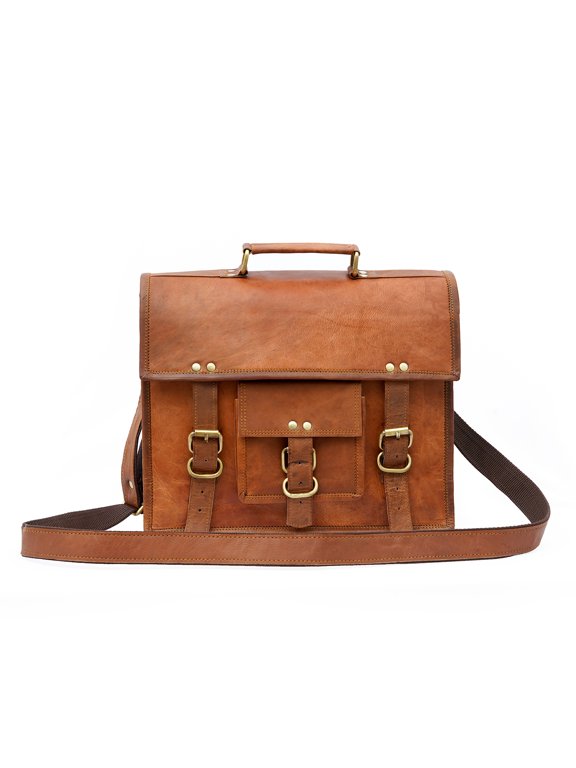 11" Small Leather Messenger Shoulder Bag for Women & Men.