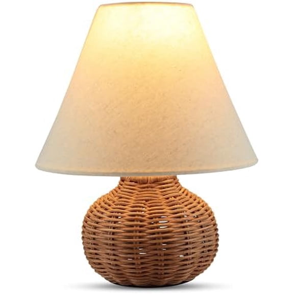 11" Small Mini Wicker Table Lamp, Dimmable Rattan Bamboo Lamp with Off-White Fabric Shade, Boho Accent Light for Nightstand, Nursery, Small Spaces, Kitchen Counter, Bookshelf$$Tools & Hardware Other