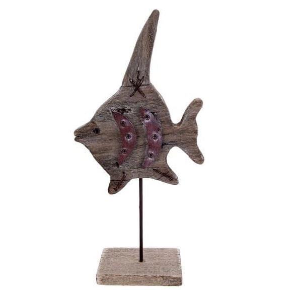 11" Small Natural Wood Angel Fish on Stand Decor