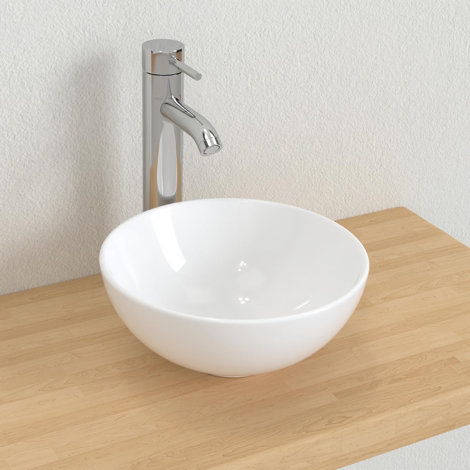 11'' Small Vessel Sink Bowl Bathroom Above Counter Vanity Sink Round White Ceramic Small Lavatory Wash Hand Basin