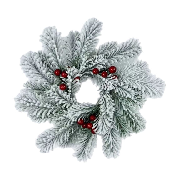 11" Snow Flocked Pine Red Berry Wreath, Flocked Christmas Wreaths for Front Door With Artificial Snow Spruce Christmas Wreath Wall Window Fireplace Table Centerpiece Winter Holiday Decor, Green