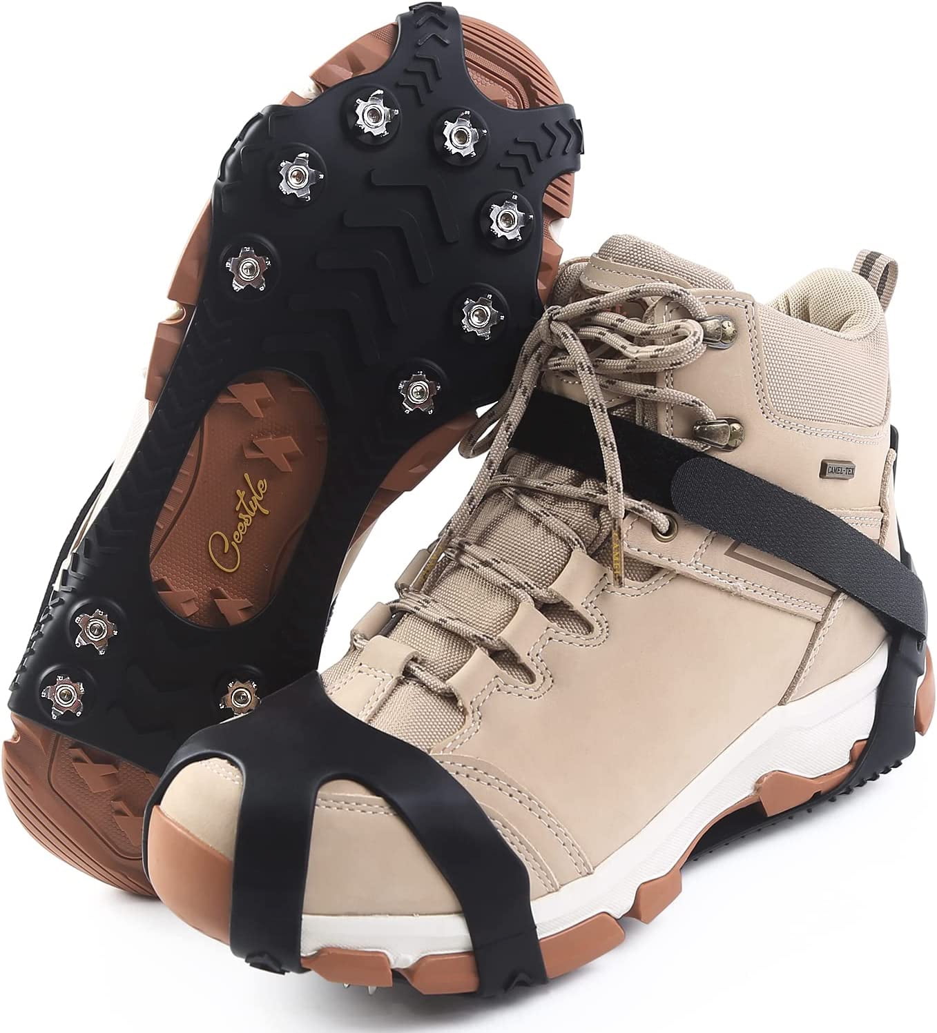 Ice Cleats For Shoes & Boots – Silicone Snow Spikes With 11 Steel Studs For Hiking, Ice Fishing