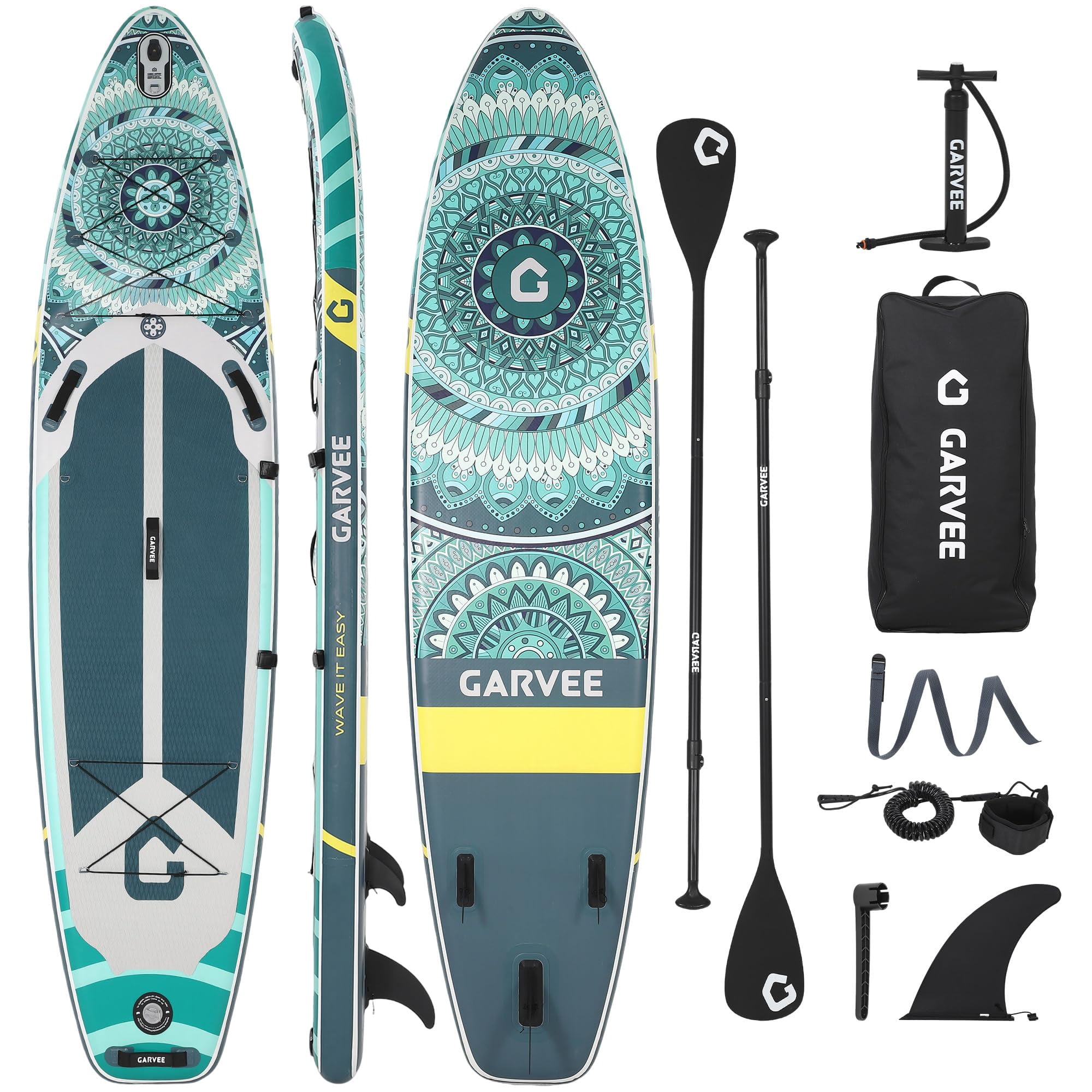 11' Stable Inflatable Stand Up Paddle Board with Premium SUP Accessories, Non-Slip EVA Deck Pad, Built-in Camera Mount, for Adults, Youth Water Sports & Fishing