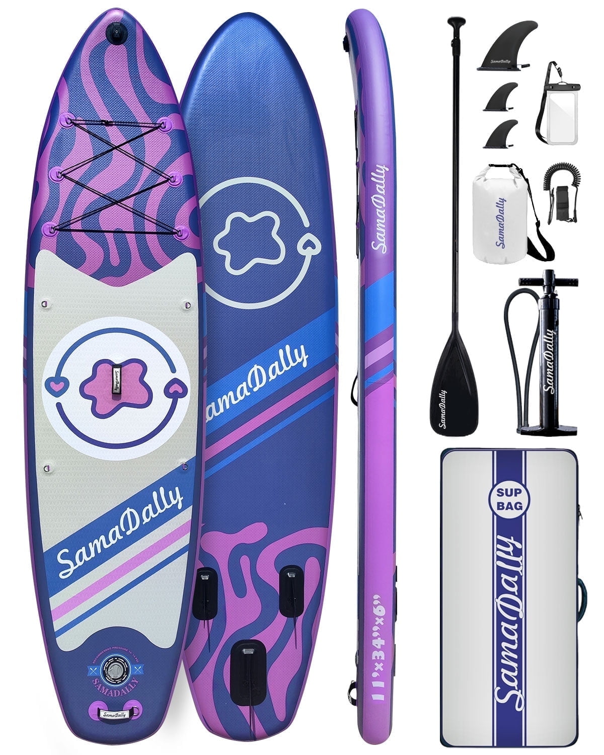11' Stand Up Paddle Boards Surf Control with Premium SUP Board Accessories Backpack & Removable Fins, 34" Wide Inflatable Paddle Boards of All Skill Levels (Deep Purple)