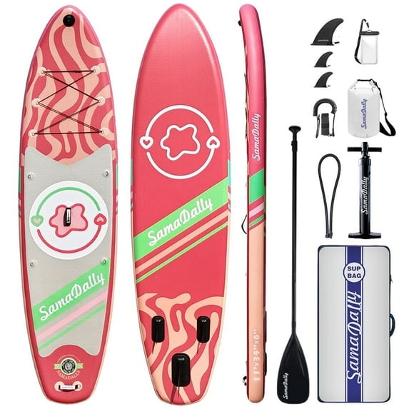 11' Stand Up Paddle Boards Surf Control with Premium SUP Board Accessories Backpack & Removable Fins, 34" Wide Inflatable Paddle Boards of All Skill Levels (Peach Pink)
