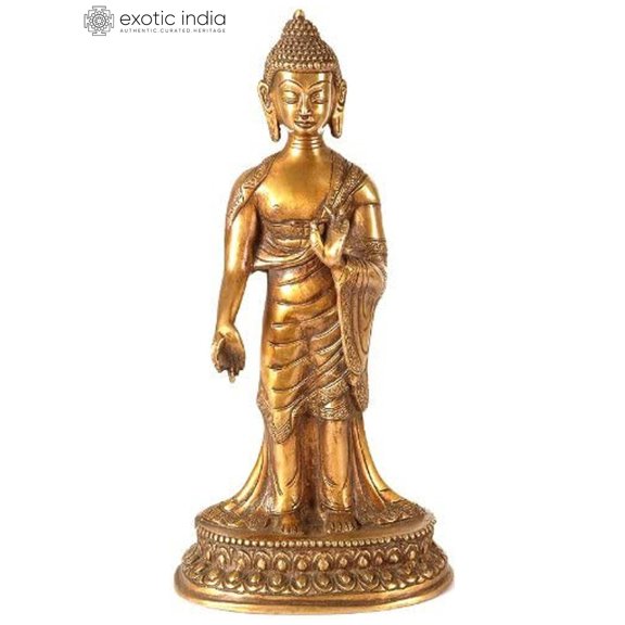 11" Standing Buddha In Brass | Handmade | Made In India