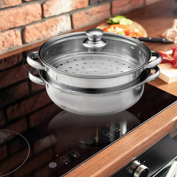 11" Steamer for Cooking - Stainless Steel Steam Pot with Steamer Basket Cooking Stock Pot with Handle Lid for Vegetable Dumplings Soup Food