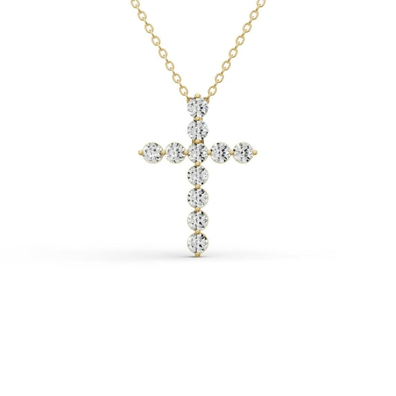 11 Stone Round Lab Grown Diamond Cross Pendant With Prong Settings in 14K Yellow Gold - 4 CTW