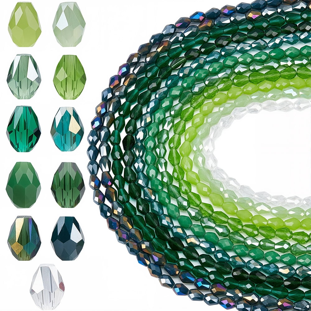 11 Strands 11 Colors Mixed Styles Glass Beads Strands Faceted Teardrop Green 8x6mm Hole: 1.2mm about 65~67pcs/strand 20.08 inch(51cm)
