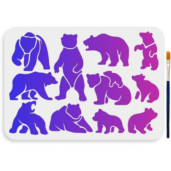 11 Style Bear Stencil 11.78.3inch Momma Bear and Cub Stencils with Painting Brush Forest Wildlife Animal Painting Stencils for Wood Canvas Paper Fabric Wall Decorations and Crafts DIYDIY