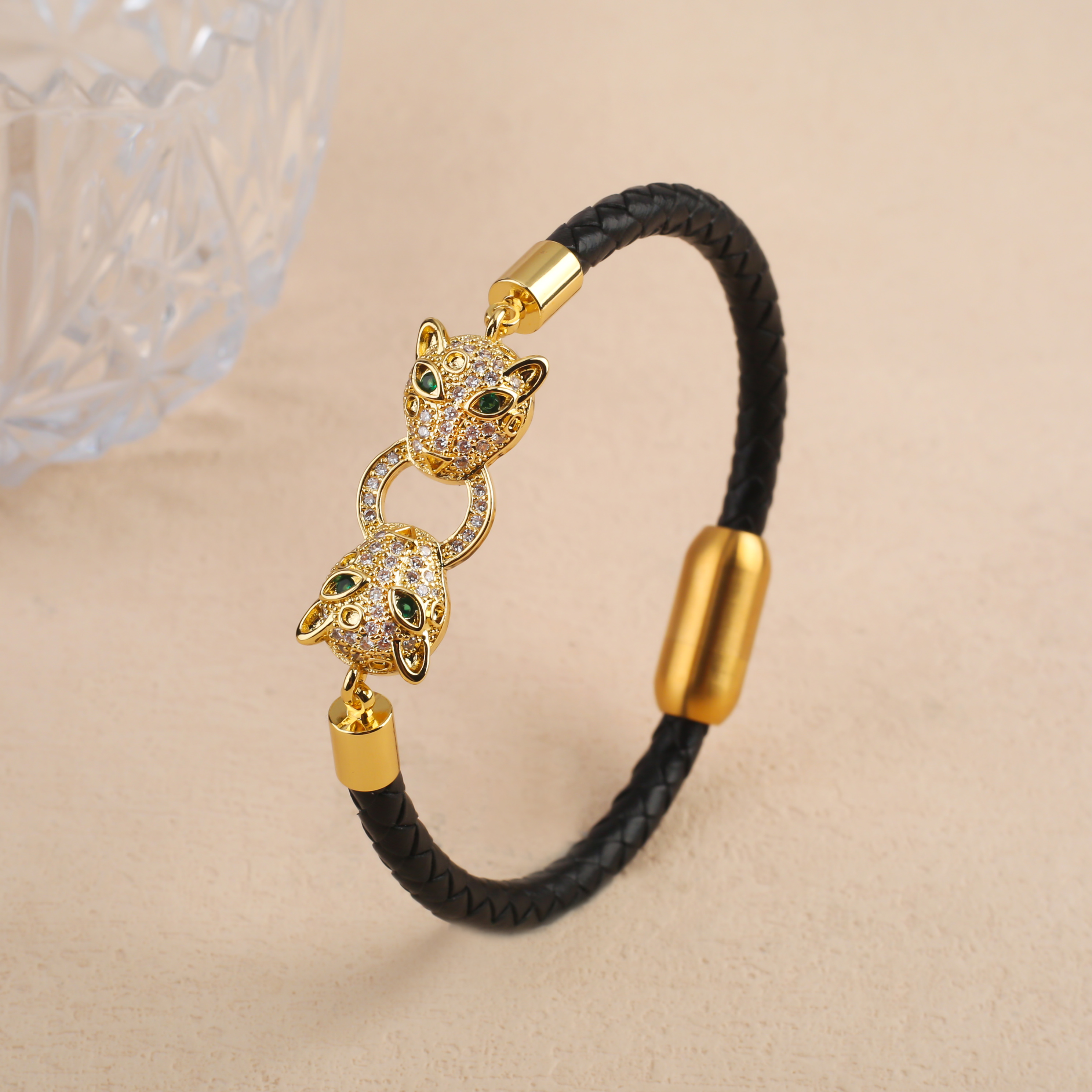 Men’s Brass Leopard Bangle Bracelet – Punk Animal Design Jewelry