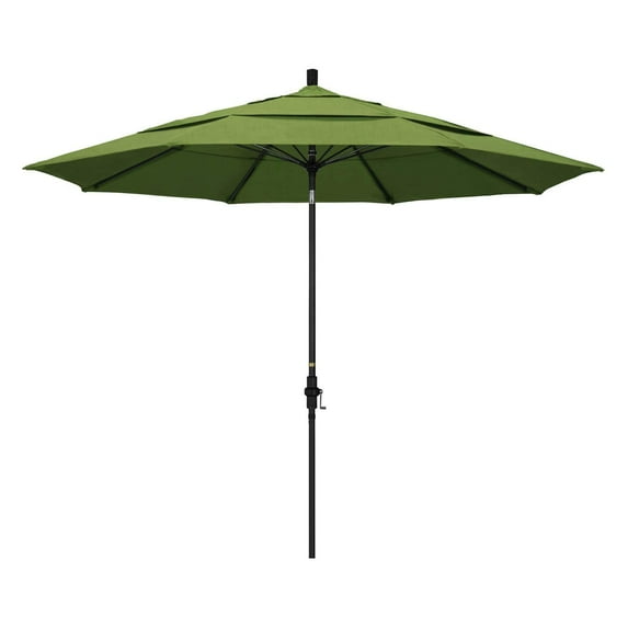 California Umbrella 11' Rd. Alum/Fiberglass Rib Patio Umb,Crank Lift/Collar Tilt, Dbl Wind Vent, Black Finish, Sunbrella Fabric Spectrum Cilantro