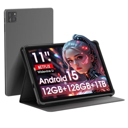 2026 Latest 11 inch Android 15 Tablet with Octa-core Processor,12GB RAM+128GB ROM(1TB Expandtion),8000mAh Battery,Widevine L1 Certified,WiFi 6&BT5.0, Support GMS,Case Included,Gray
