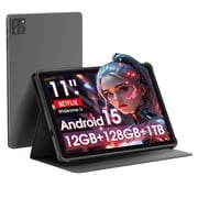 2026 Latest 11 inch Android 15 Tablet with Octa-core Processor,12GB RAM+128GB ROM1TB Expandtion,8000mAh Battery,Widevine L1 Certified,WiFi 6&BT5.0, Support GMS,Case Included,Gray