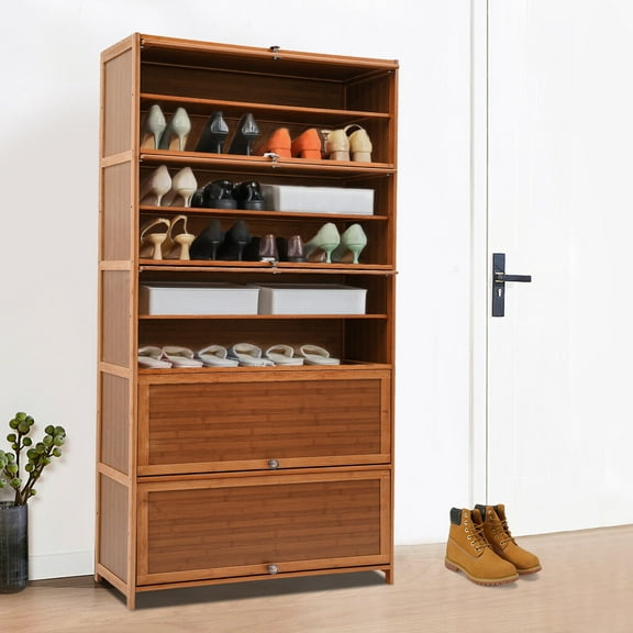 Flip-Up Door Shoe Rack 11-Layer, 5.91in Tier Spacing, 31.5x12.6x67.72in for Small Apartments/Bedrooms