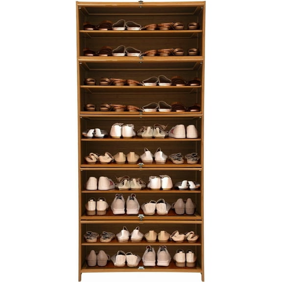 11-Tier Shoe Cabinet with Clear Doors,Adjustable Shelf Shoe Cabinet with Magnetic Locks - Fits 3-4 Pairs per Tier, Space-Saving Shoe Organizer for Entryway, Living Room (Transparent lid, 11-Tier)
