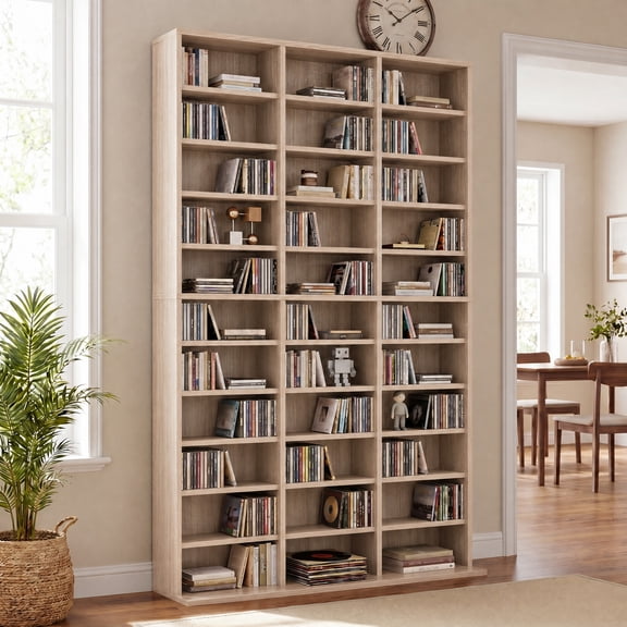 11-Tier Tall Media Storage Cabinet CD/DVD/Blu-ray Tower Organizer Bookcase, 33 Compartments, Adjustable Shelves, Slim Narrow Floor-Standing Display Shelf for Home Office