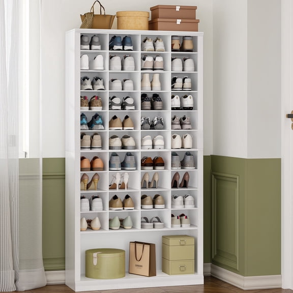 Hzuaneri 11-Tier Shoe Storage Cabinet, Wooden Shoe Rack with 40 Cubbies, Tall Freestanding Shoe Organizer for 40-44 Pairs Pairs, Easy Assembly Shoe Cabinet for Closet, Entryway, Living Room, White