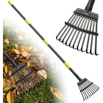 11-Tine Leaf Rake, 60-inch Heavy Duty Metal Garden Rake for Lawns & Yards – Small Rake Head