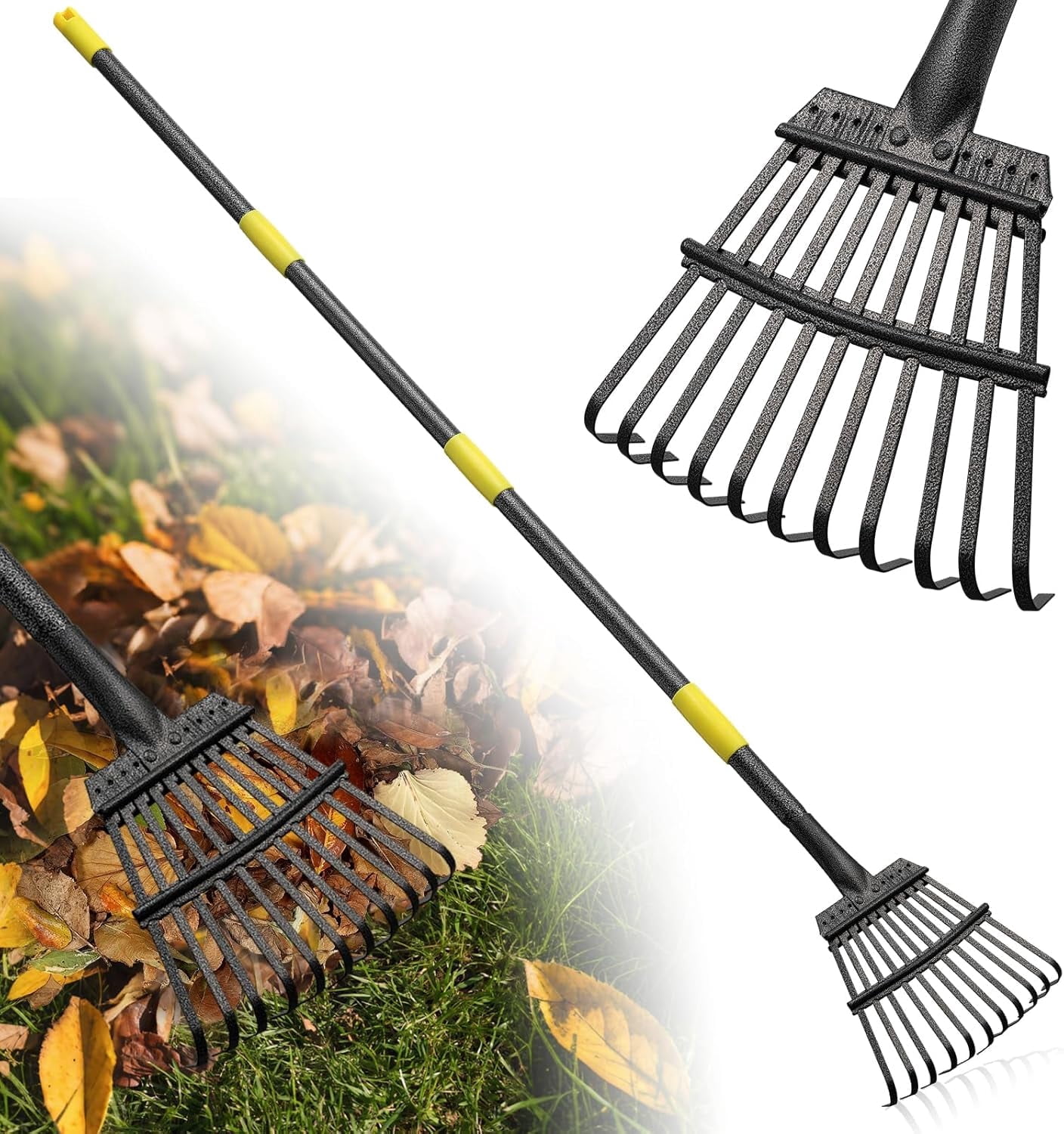 Extra Fine Yard Rake 11 Tines Rake for Leaves, Garden Small Leaf Rake for Lawns, 72 inches ...