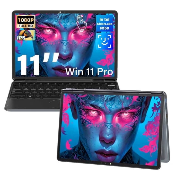 11" Stylish Gray Convertible Touchscreen Laptop, FHD IPS Display, in tel N100 Processor, 16GB DDR4 RAM 512GB, Backlit Keyboard, USB-C, Win 11 Pro, Thin and Light for Students & Travel