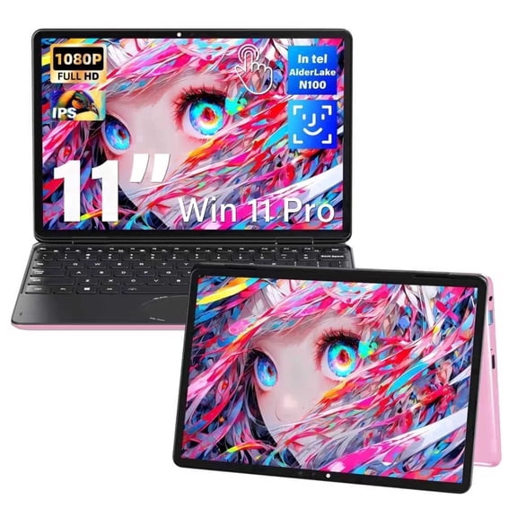 Pink Touchscreen Laptop 11" Mini 2-in-1 , FHD IPS , Intel N100, 16GB DDR4 RAM, 1TB SSD, (Win 11 Pro   Office), Backlit Keyboard, Facial Recognition, USB-C – Portable Laptop for Students & Travel