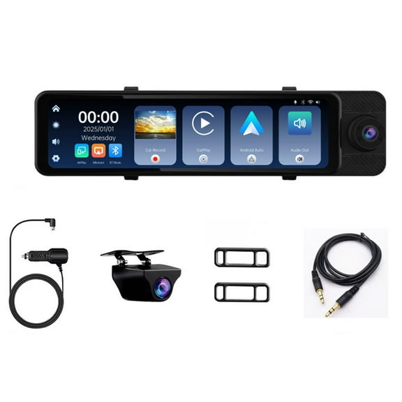 11" Touchscreen Mirror Dash Cam  Bigcan 3-Channel 1080P Recording, WiFi, Apple CarPlay & Android Auto, Night Vision, G-Sensor, Parking Monitor, Split-Screen Display