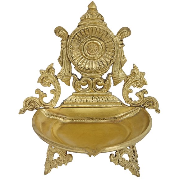 11" Vaishnava Chakra Puja Lamp (Hoysala Art) | Handmade | Made In South India