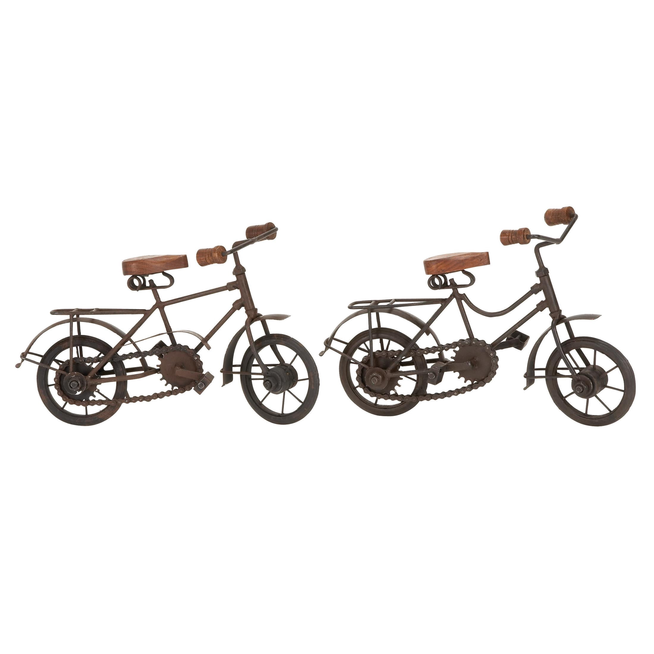 11"W, 7"H Black Metal Bike Sculpture with Wood Accents, by DecMode (2 Count)