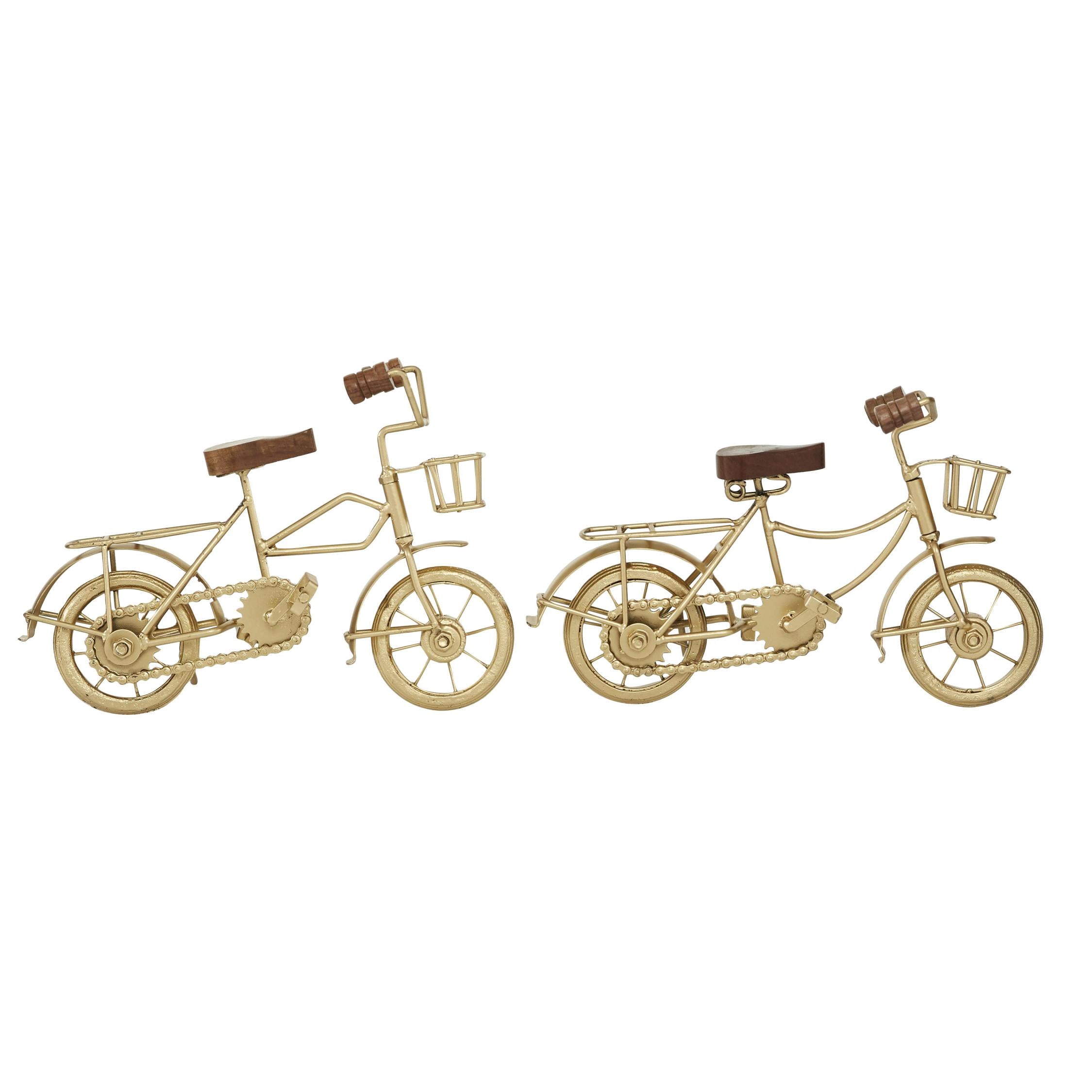 11"W, 8"H Gold Metal Bike Sculpture with Wood Accents, by DecMode (2 Count)