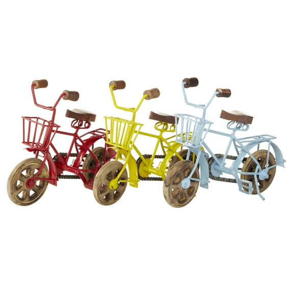 11"W, 8"H Multi Colored Metal Bike Sculpture with Wood Wheels, by DecMode (3 Count)