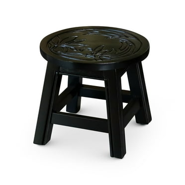 11"W Carved Wooden Step Stool, Elegant Antique Indoor Foot Stool with Floral Motif, Versatile Wood Short Stool for Home, Kitchen, Bedroom, Bathroom, No Assembly Needed, Easy to Move, Espresso
