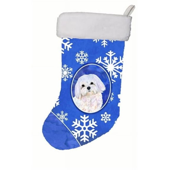 11 W x 8 H in. Maltese Winter Snowflakes Christmas Stocking